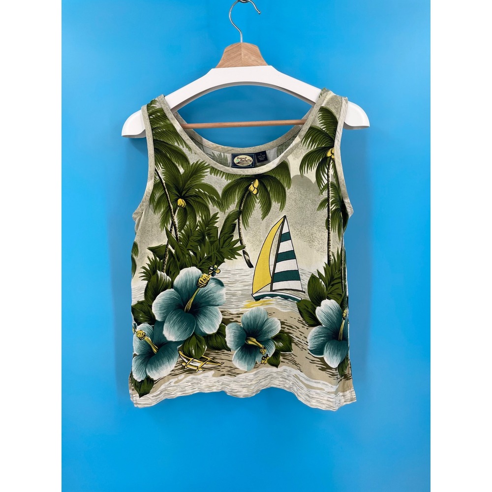 Tommy‎ Bahama Floral Sailboat Palm Tropical Island Silk Tank Top Womens Small S